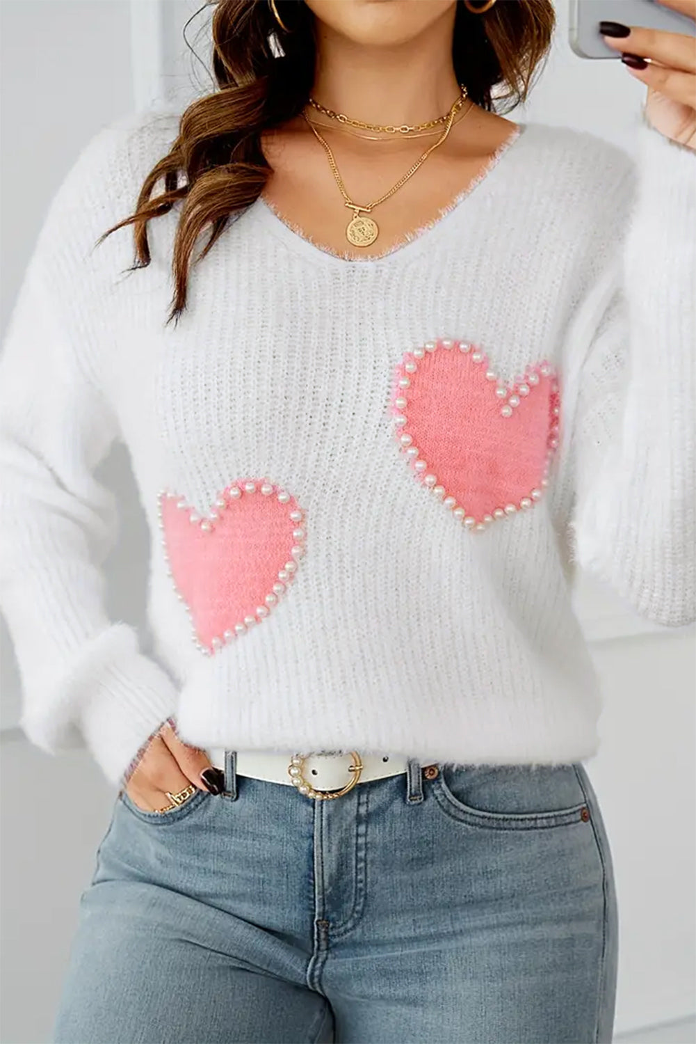 PearlPuff Heart Sweater