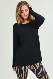 Women's Long Sleeve Cut-Out Back Leisure Top - BLACK