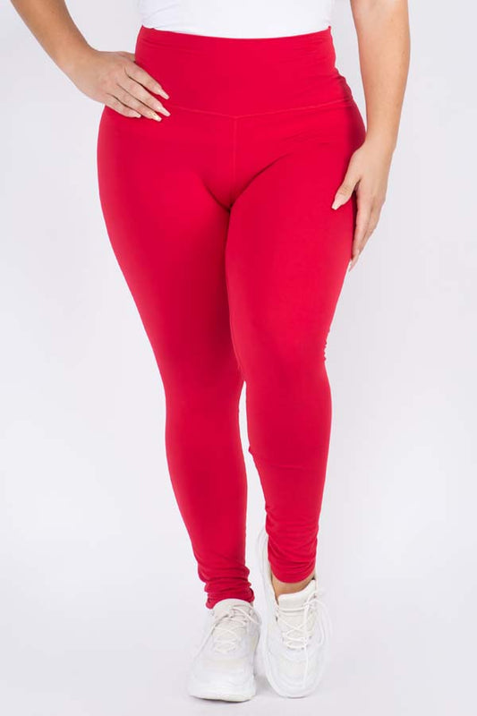 Curvy - Women's High Rise Casual Leggings - Red