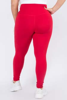 Curvy - Women's High Rise Casual Leggings - Red