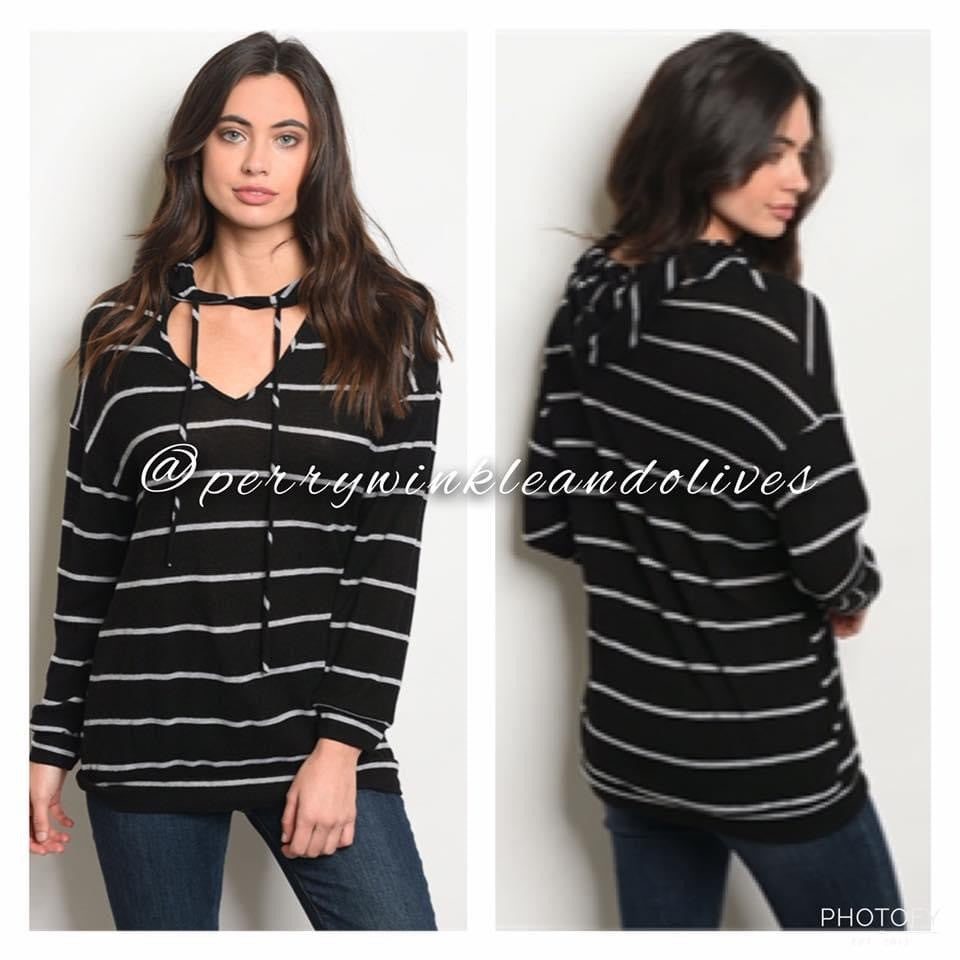 Striped Hooded Top