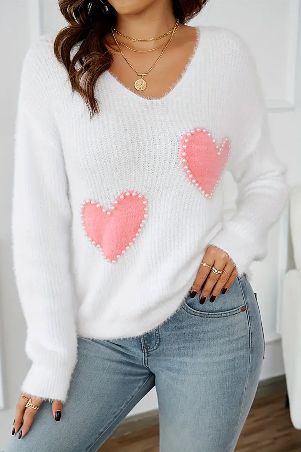 PearlPuff Heart Sweater